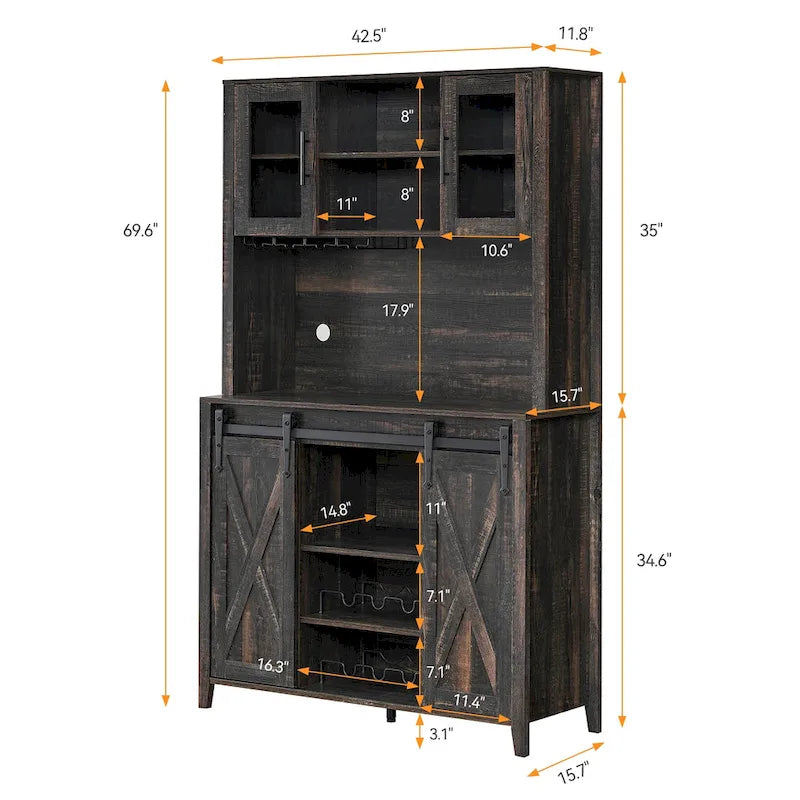 Meuble de bar de ferme de 108 cm avec porte coulissante - 40 P x 108 L x 177 H