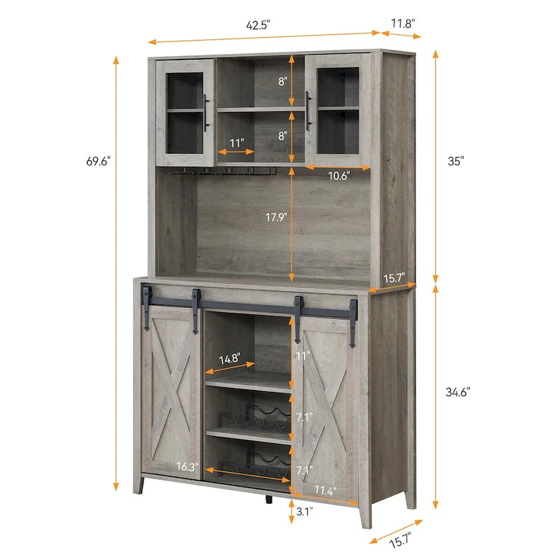 Meuble de bar de ferme de 108 cm avec porte coulissante - 40 P x 108 L x 177 H