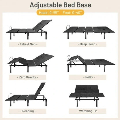 Sommier réglable Queen (matelas d'environ 152 × 203 cm) avec réglage de la tête et des pieds