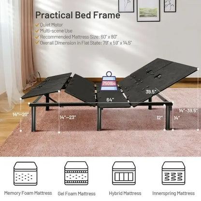 Sommier réglable Queen (matelas d'environ 152 × 203 cm) avec réglage de la tête et des pieds