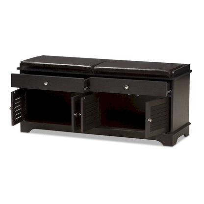 Banc de rangement pour chaussures à 2 tiroirs en bois marron foncé Leo, style moderne et contemporain – 52,5 cm de haut x 120,5 cm de large x 39,7 cm de profondeur