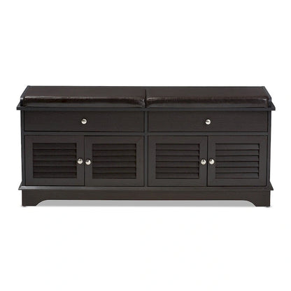 Banc de rangement pour chaussures à 2 tiroirs en bois marron foncé Leo, style moderne et contemporain – 52,5 cm de haut x 120,5 cm de large x 39,7 cm de profondeur