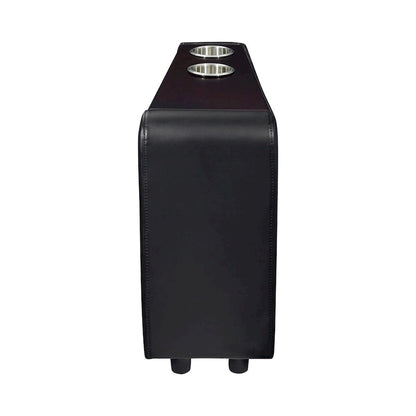 Console en similicuir avec 2 porte-gobelets métalliques amovibles, noire et argentée - 25 H x 9,5 W x 28,75 L pouces