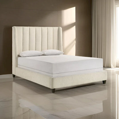 Aegis Queen (approx. 152 × 203 cm mattress) Bed, Wingback, Channel Tufted, Cream Beige Upholstery