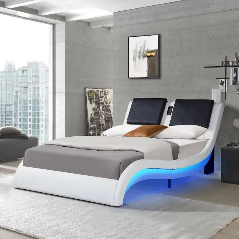 Faux Leather Upholstered Platform Bed Frame, King (approx. 193 × 203 cm mattress)