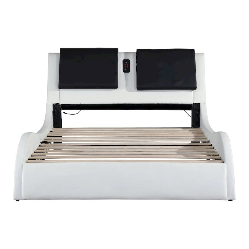 Cadre de lit plateforme en similicuir, King (pour matelas d'environ 193 × 203 cm)