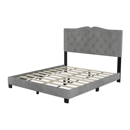 Lit capitonné en velours, avec rivets, taille Queen (matelas d'environ 152 x 203 cm)