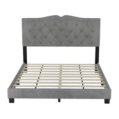 Lit capitonné en velours, avec rivets, taille Queen (matelas d'environ 152 x 203 cm)