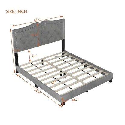 Lit capitonné en velours, avec rivets, taille Queen (matelas d'environ 152 x 203 cm)
