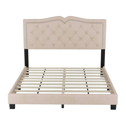 Lit capitonné en velours, avec rivets, taille Queen (matelas d'environ 152 x 203 cm)