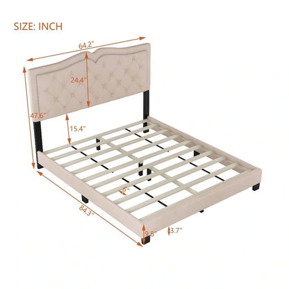 Lit capitonné en velours, avec rivets, taille Queen (matelas d'environ 152 x 203 cm)