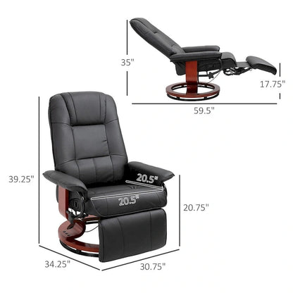 Fauteuil de relaxation pivotant réglable en cuir avec repose-pieds et accoudoirs