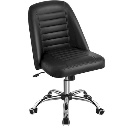 Faux Leather Mid Back Desk Chair Modern Tufted Armless Office Chair - N/A