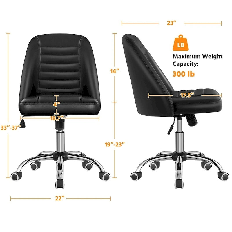 Chaise de bureau sans accoudoirs à dossier mi-haut capitonnée en similicuir