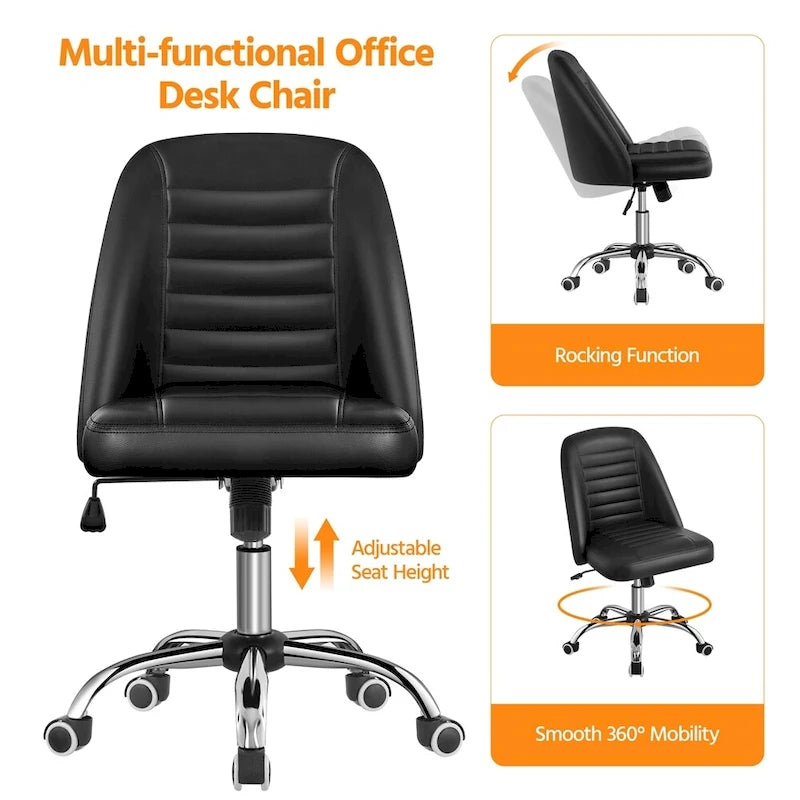 Chaise de bureau sans accoudoirs à dossier mi-haut capitonnée en similicuir