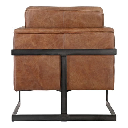 Fauteuil club industriel en cuir cappuccino et fer