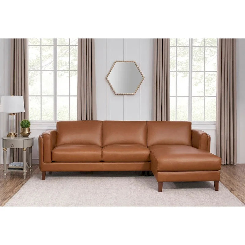 Maui Top Grain Leather Sofa Chaise With Feather, Memory Foam and Springs