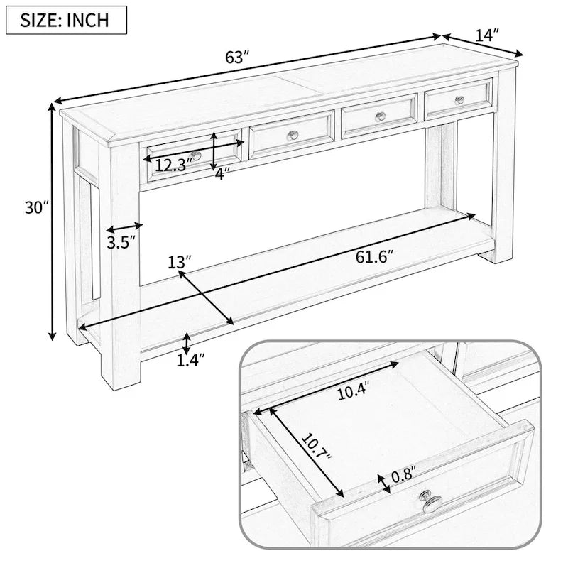 Console d'entrée avec tiroirs de rangement et étagère inférieure