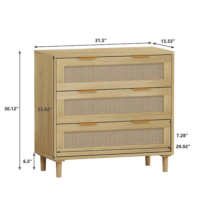 Meuble de rangement en rotin avec trois tiroirs en rotin