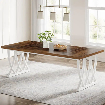 Table de salle à manger rectangulaire 180 cm en bois et métal pour 6 à 8 personnes