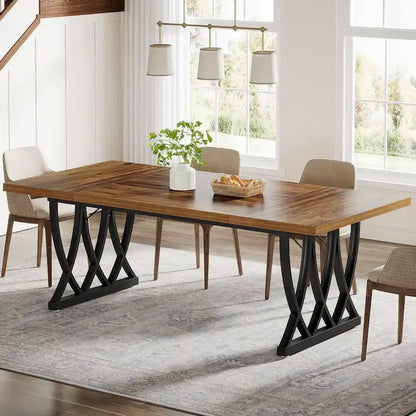 Table de salle à manger rectangulaire 180 cm en bois et métal pour 6 à 8 personnes