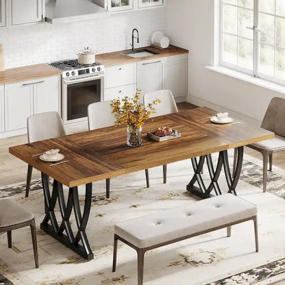 Table de salle à manger rectangulaire 180 cm en bois et métal pour 6 à 8 personnes