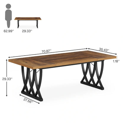 Table de salle à manger rectangulaire 180 cm en bois et métal pour 6 à 8 personnes