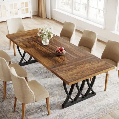 Table de salle à manger rectangulaire 180 cm en bois et métal pour 6 à 8 personnes