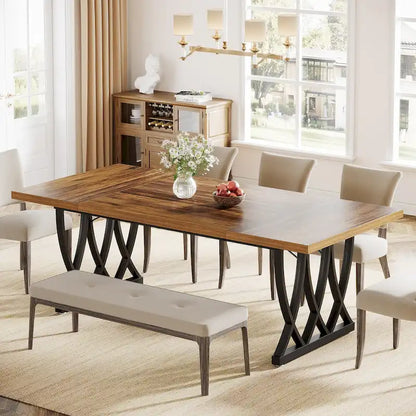 Table de salle à manger rectangulaire 180 cm en bois et métal pour 6 à 8 personnes