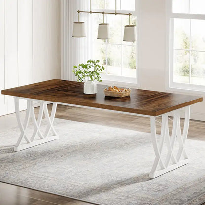 Table de salle à manger rectangulaire 180 cm en bois et métal pour 6 à 8 personnes