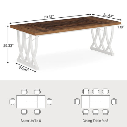Table de salle à manger rectangulaire 180 cm en bois et métal pour 6 à 8 personnes