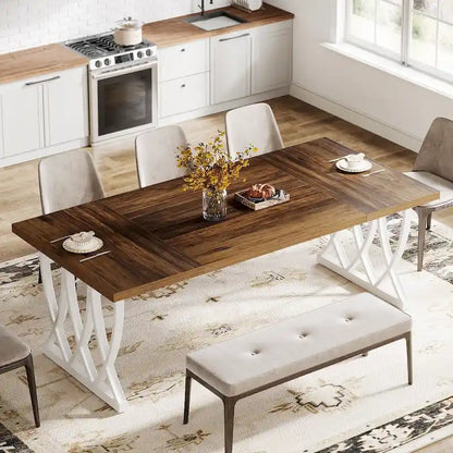 Table de salle à manger rectangulaire 180 cm en bois et métal pour 6 à 8 personnes