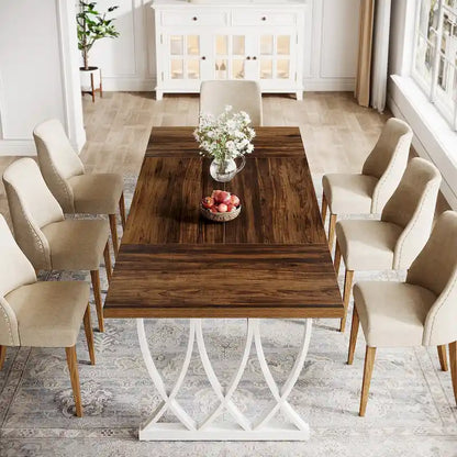 Table de salle à manger rectangulaire 180 cm en bois et métal pour 6 à 8 personnes